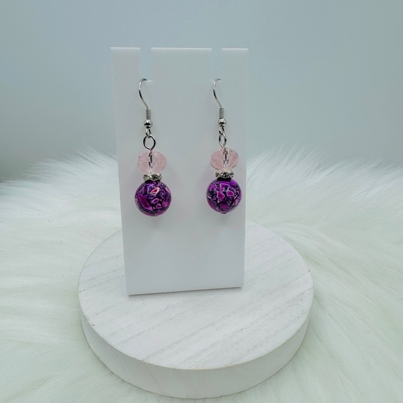 Multicolored Beaded Earrings Style Pink - Picture 1 of 3